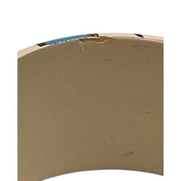 Vtg Retro Artisan Hand Painted Wood Geometric Crackle Bangle Bracelet 80s 90s - Picture 8 of 12